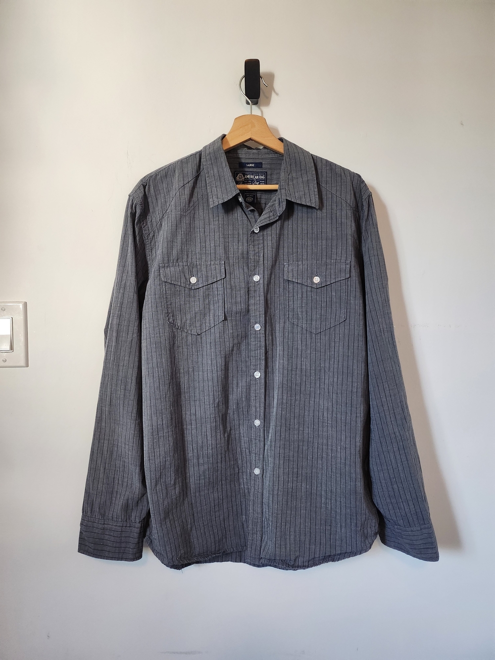 American Rag Men's Gray Pinstripe Button-Down Shirt